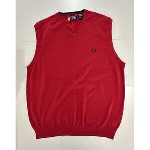 CHAPS MEN'S Red KNIT V-NECK ACADEMIA PREPPY 100% COTTON SWEATER VEST SIZE L